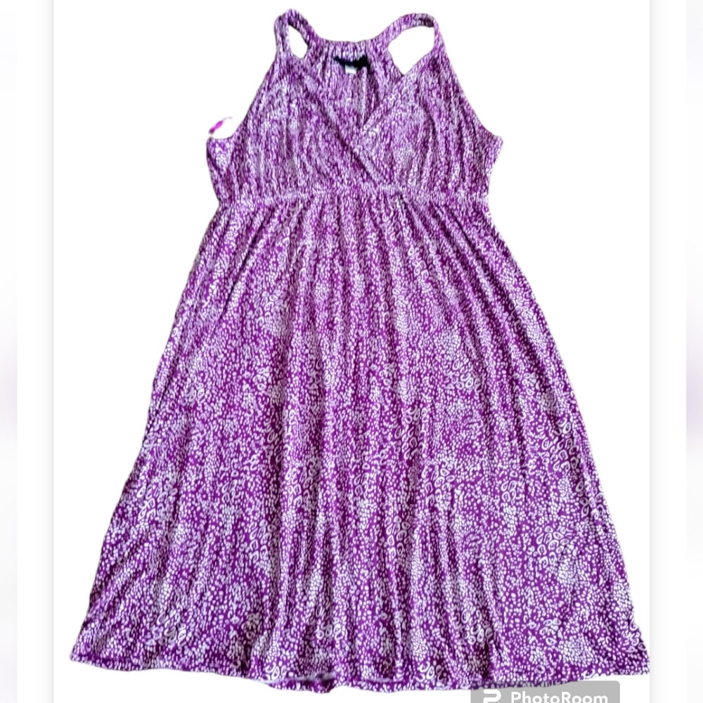 Lane Bryant Purple White Floral Strappy Sleeveless V Neck Midi Dress Size 14/16